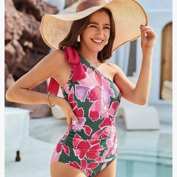 Grace Karin Other - Grace Karin Womens Floral One Shoulder Swimsuit Tie Ruched Tummy Control 2XL New
